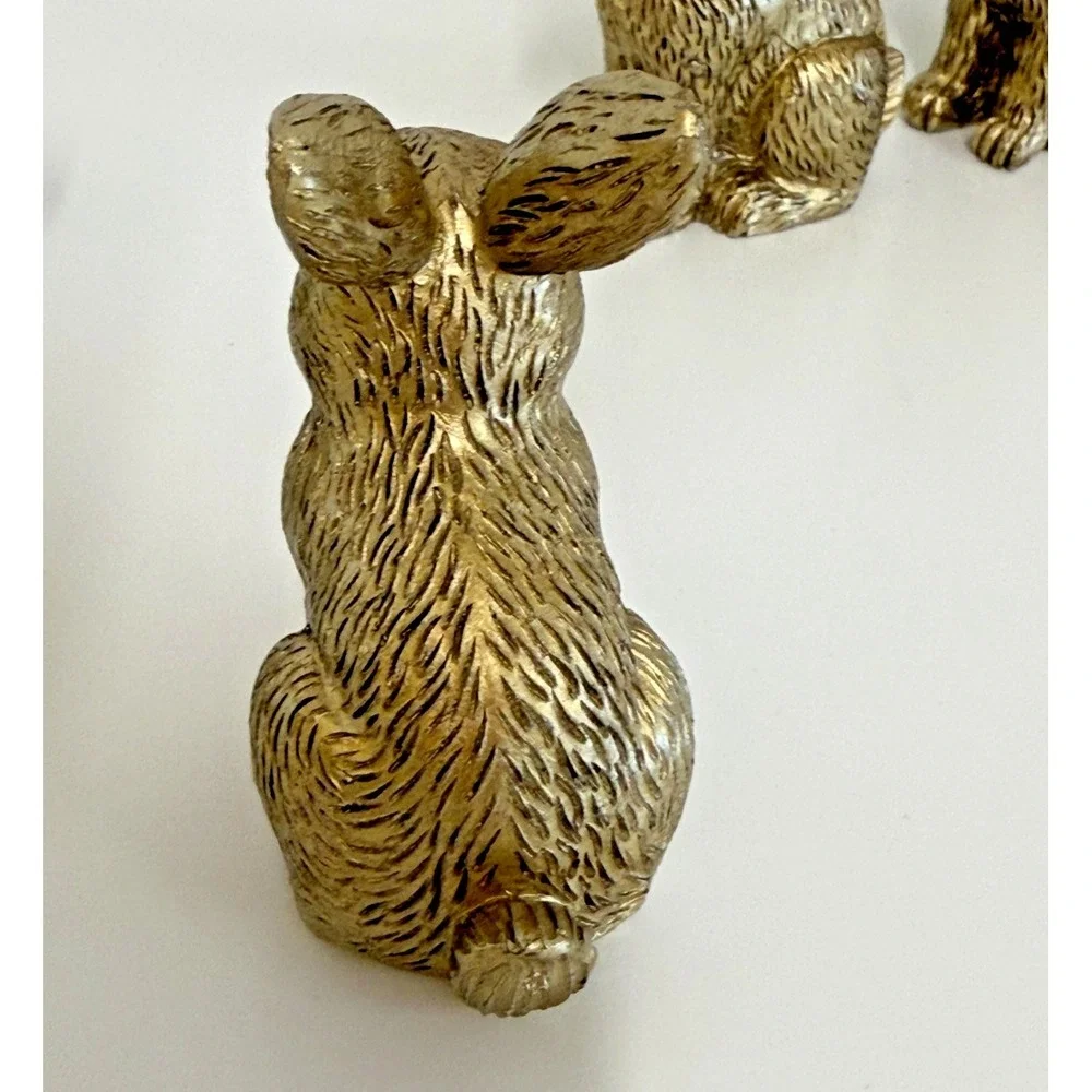 Gold Bunny Rabbit Figurines Set of 8 Mini Decorative Easter Farmhouse